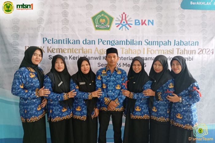 6 Guru dan 1 Tenaga Kependidikan MTs N 1 Tanjung Jabung Timur ikuti Pelantikan dan Pengambilan Sumpah Jabatan sebagai PPPK Kemenag Formasi Tahun 2024